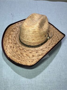 EUC Genuine Palm Leaf / Straw Cowboy Hat with Brown Trim